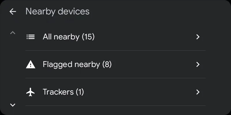 Android Auto nearby devices with the phone's filters and counts