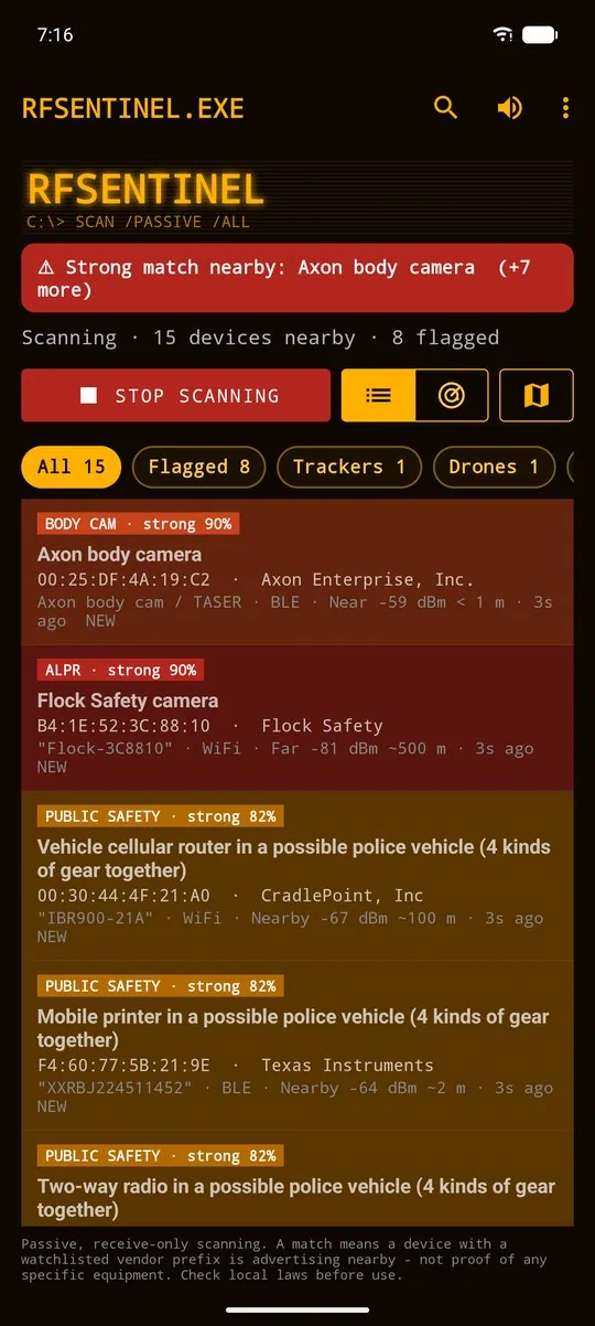 List view, Amber CRT theme